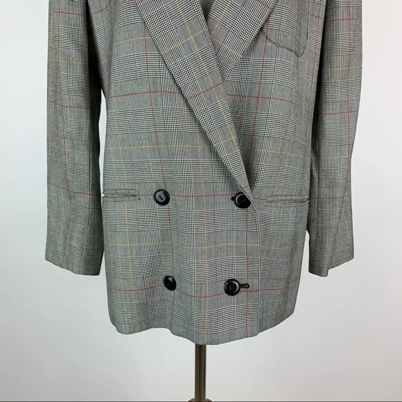Vintage Jones Wear Plaid Double Breasted Blazer Sz 8 - Picture 3 of 14
